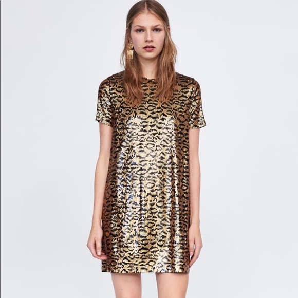 zara animal print sequin dress NWT Zara Blue Leopard Animal Print Sequin Dress Size Medium